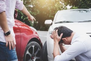 Concerned driver after car crash