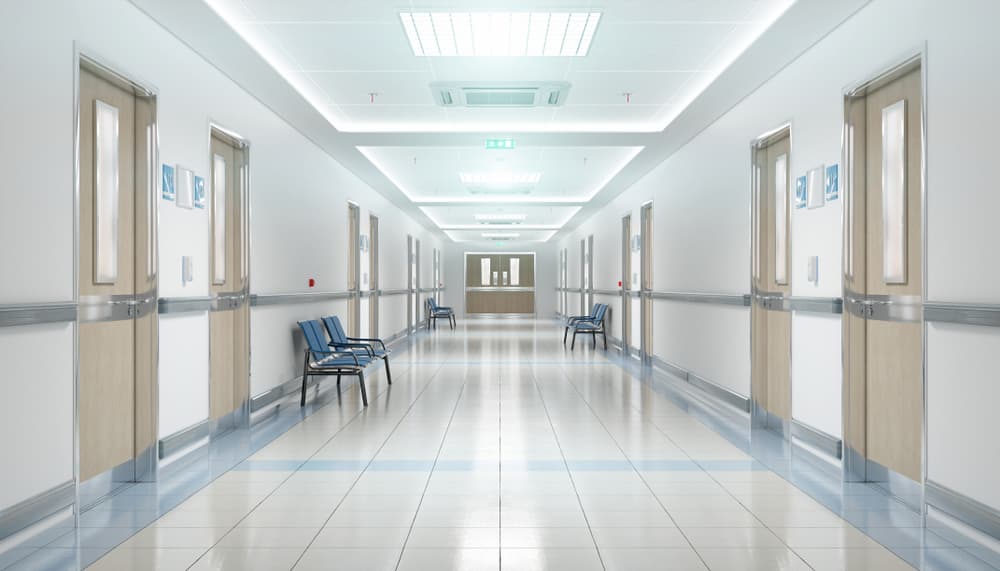 Long hospital bright corridor