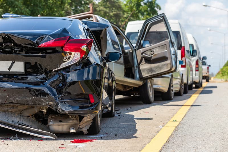 Multiple car crash on road