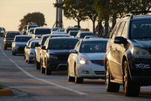 Cars lined up bumper to bumper