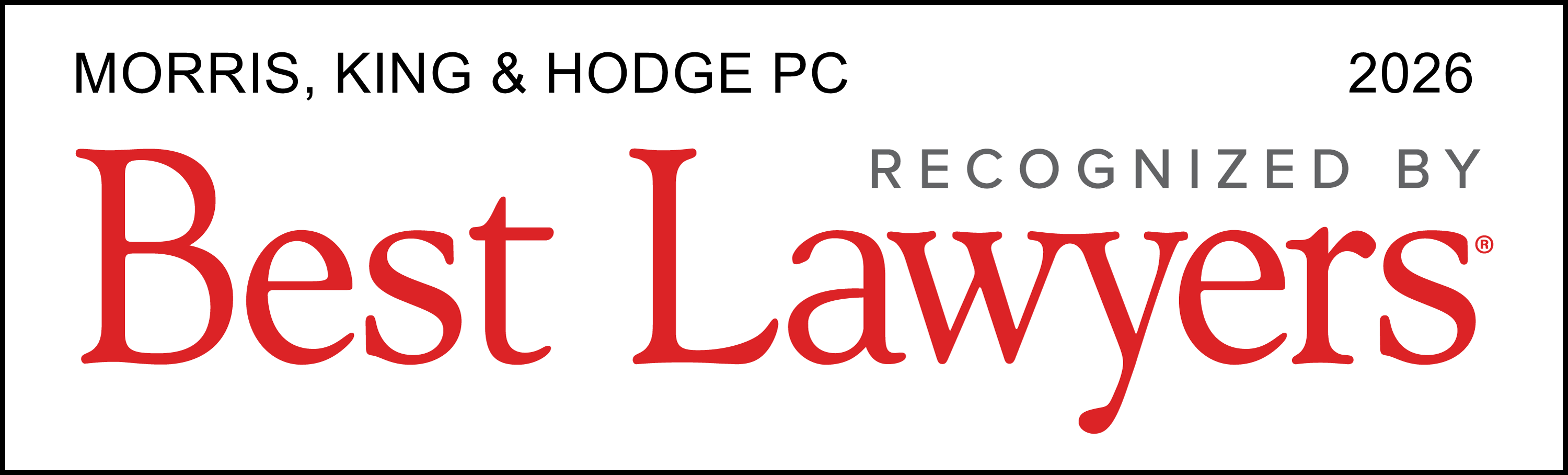 logo of Best Lawyers, written in red font and mentioning Morris King and Hodge